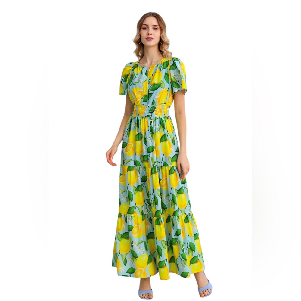 Chicwish Lemon Print Maxi Dress in Yellow and Green